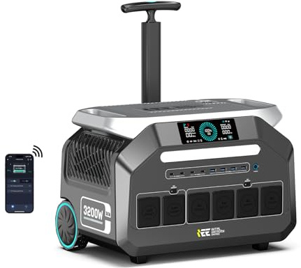IEE 3200W Estacion de Energia Portatil P3200, 2048Wh LiFePO4 Mejorado, Batería de Gran Potencia, Generador Solar, Carga Rápida de 0-80% en 50 min para Camping, RV, Apagón