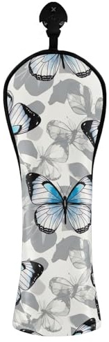 Copritesta per mazze da golf vintage con farfalle grigie, con etichette numerate, per driver ibridi in legno, donne e uomini, in pelle PU