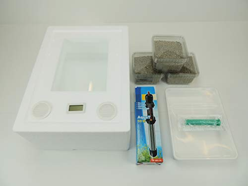 ST4 Reptilien Inkubator Komplettset – Brutkasten mit Thermo-Hygrometer, XXL Sichtfenster & zweifacher Lüftung – Brutmaschine für Reptilieneier inkl. Heizstab, Vermiculite & 6 Gelegedosen – bis 48 Eier