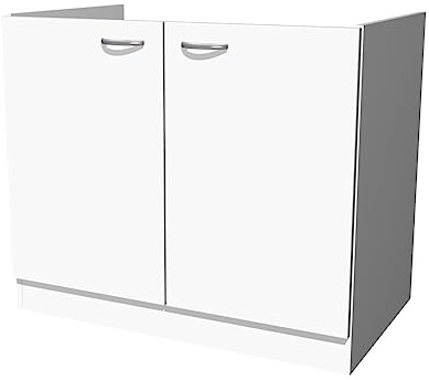 Smart Möbel Spülenunterschrank 100 cm weiß ohne Arbeitsplatte – Küchenunterschrank mit 2 Drehtüren, 60 cm Tiefe, zur Selbstmontage – Witus