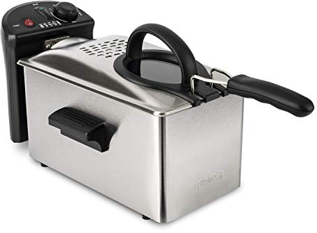 H.Koenig Freidora con cesta extraíble DFX300, Acero inoxidable, Capacidad aceite 3L, Temperatura regulable, Filtro antiolor, Potencia 2100 W