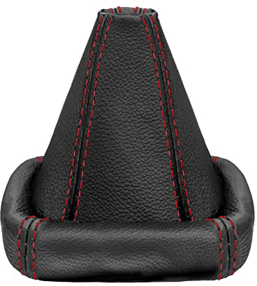 L&P A0026 Soufflet de levier de vitesses 100 % en cuir véritable En noir avec piqûre rouge