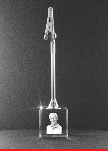 VIP-LASER 2D Gravur Glas Kristall MEMOCLIP Zettelhalter mit dem Foto Deines Vaters, Papas oder Opas. Dein Wunschfoto für die Ewigkeit Mitten in Glas!