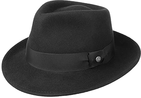 LIERYS City Filzhut Wollfilzhut Damen Herren Wasserabweisend Packable Bogarthut Fedora Sommer Winter schwarz L (58-59 cm)