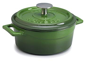 Pentole Agnelli COGHSRP10410G Slowcook Casseruola con Maniglie e Coperchio, Ghisa, Verde, 0.36 L - 10cm