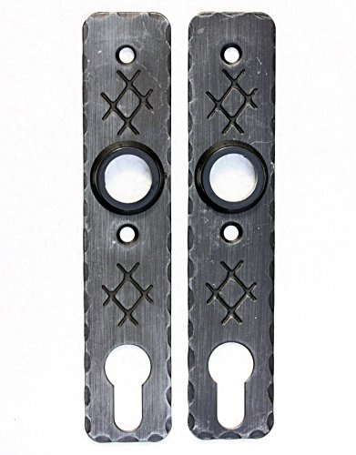 UHRIG 2 Stück Kurzschild für Gartentür mit PZ Schloss, geschmiedet aus Stahl, Schmiedeeisen Beschlag antik schwarz