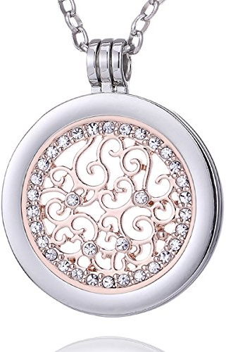 Morella Damen Halskette 70 cm Edelstahl mit Amulett und Coin 33 mm in Schmuckbeutel