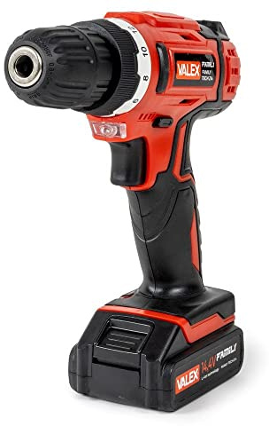 1429386 VALEX FAMILY-TECH-214 TRAPANO AVVITATORE REVERSIBILE BATTERIA LITIO RICARICABILE 14,4V 0.8AH MANDRINO AUTOSERRANTE 10MM TRASMISSIONE INGRANAGGI ACCIAIO ARRESTO IMMEDIATO ROTAZIONE LUCE LED