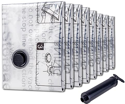 Vakuumbeutel für Kleidung 8 Jumbo（100×70 cm） Vakuumierbeutel Aufbewahrungsbeutel mit Luftdichtem Ventil und Handpumpe Kompressionsbeutel für Kleidung,Bettdecken,Bettwäsche,Kissen