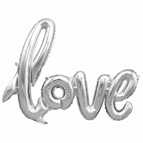 Luftballon Love Schriftzug - 105 cm XXL Deko - Für die Verlobung, Hochzeit, Geschenk, Geburtstag oder Party Just married I love you Mr Mrs Liebe Luftballons Bride Liebe Jahrestag (Silber)