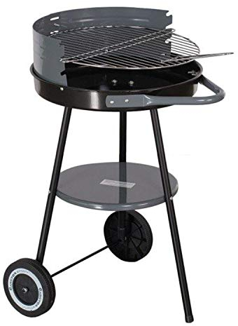 Master Grill MG912 Rundgrill auf Rollen Holzkohlegrill Standgrill Grillwagen mit Unterem Regal Gartengrill 40cm Durchmesser BBQ