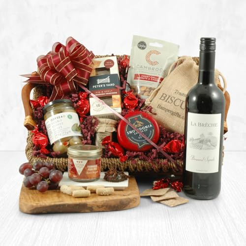 Premium Red Wine, Cheese & Pâté Hamper | French Wine Gift Basket with 5 Award-Winning Treats | Handmade Seagrass Basket