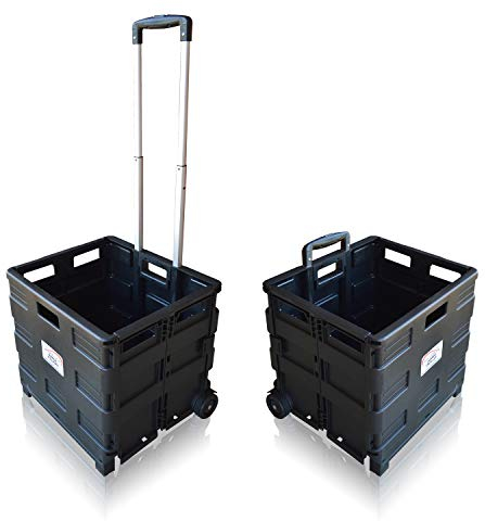 Pack and Go Folding Shopping Trolley, With Wheels, Capacity 40kg, Good for Shopping, Camping, Fishing, Festival, Cart, Trolley, Optional Lid (Black Trolley) – Sun Leisure®