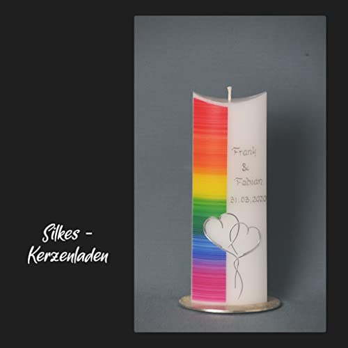 Hochzeitskerze in Sonderform, Regenbogen ; LGBT+ ; inklusive Beschriftung ! W 10