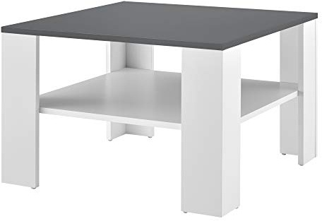 [en.casa] Couchtisch Aachen Beistelltisch 60x60x40 cm Wohnzimmertisch mit Ablage Sofatisch Kaffeetisch Weiß/Dunkelgrau