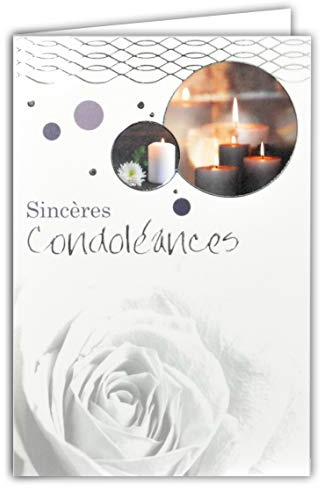 64-1061 Carte Sincères Condoléances Gris Argenté Brillant Décès Deuil Bougies Fleur Rose Fabriqué en France