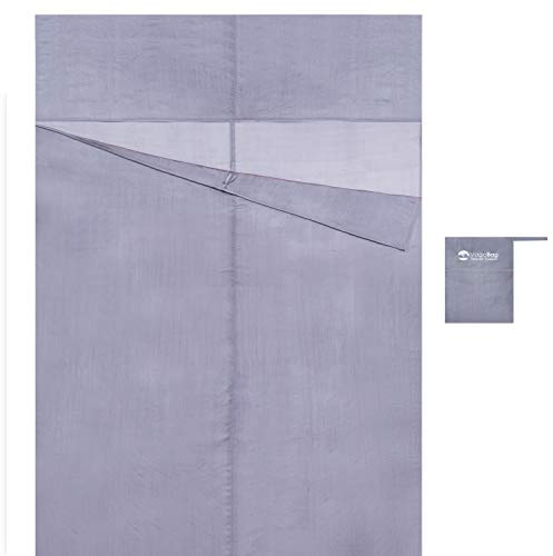Vagabag Hüttenschlafsack Insektenschutz Seide - für 2 Personen - Reiseschlafsack Ultraleicht 197g - Premium Seidenschlafsack 100% Naturseide (Silbergrau, 2 Pers. 170x230 cm)