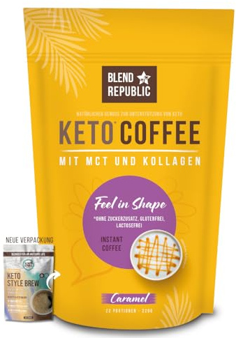 BLEND REPUBLIC® Keto Coffee Caramel für ketogene Ernährung - mit MCT-Öl, Kokosöl & Kollagen - Collagen Coffee, Ketokaffee laktosefrei und ohne Zucker, 220g
