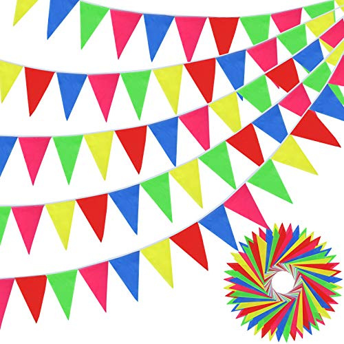 Boao 1640 ft Pennant Banner Flags Rainbow Triangle Banner Multicolor Nylon Reusable Triangle Flag Decoration for Grand Opening Outdoor Celebrations Shops Business Classroom Party
