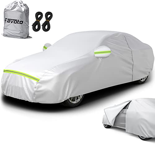 Favoto Autoabdeckung Vollgarage Auto Abdeckplane Staubdicht Wasserdicht Autohülle Autoplane Car Cover für 435-470cm Limousine 465cm x 170cm x 150cm 2.75kg Silber