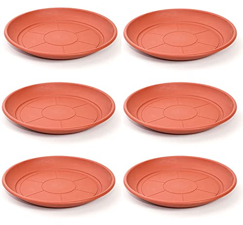 Pack de 6 Platos de plástico de Color marrón para macetas de 50/60 cm mediterránea. Set de 6 bandejas Redondas para tiestos válidas para Interior o Exterior. Juego de 6 Piezas para jardinería