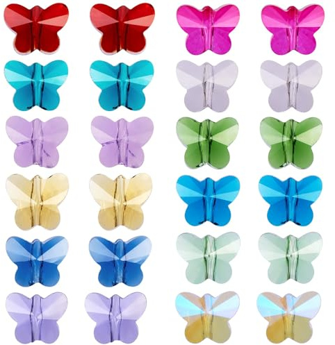 BEEFLYING Butterfly Crystal Glass Beads for Bracelets, 72 Pcs | 12 Colors Transparent Faceted Glass Beads, for DIY Jewelry MakingNecklace Earrings Home Decoration