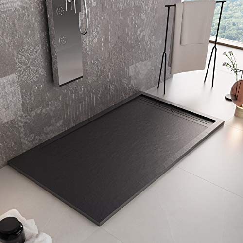 Luminosa ArredoBagno Piatto Doccia Marmoresina 80x120 - Effetto Pietra Antiscivolo con GELCOAT - Modello Berlino Colore Nero - Griglia e piletta Incluse