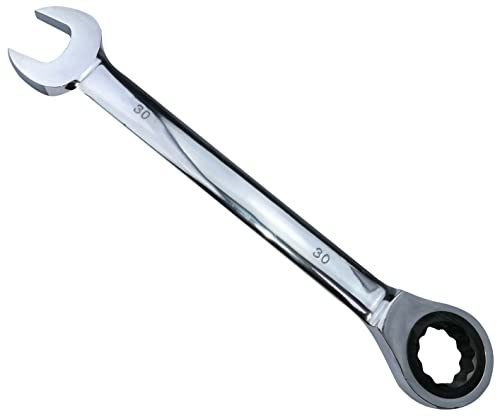 AERZETIX - C54666 - Llave plana combinada manual de boca abierta/clásico 30mm métrico - a llave de trinquete 30mm anillo/ojo - longitud 35cm - para apriete/ensamblaje - manija recto pulido - en acero