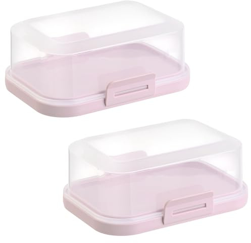 ENGELLAND - 2 x Stapelbare Butterdose mit Deckel und Klick-Verschluss, Rosa/Transparent, Plastik-box, Butter-Glocke, BPA-frei, Mehrzweck, robust
