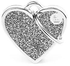 My Family Haustier-Erkennungsmarke, hergestellt in Italien, kleines Glitzer-Herz, grau, Metall, Glanz-Kollektion, 25 x 25 mm, Small, Metall, Kein Edelstein