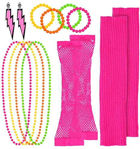 Boland 44611 - 80s set for costumes, accessories for carnival, costume set, gauntlets, net gloves, bracelets, earrings and necklace, theme party, JGA