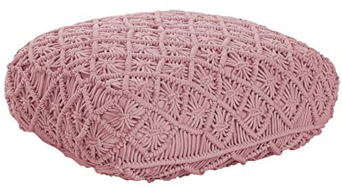Beliani Bodenkissen Baumwolle quadratisch Makramee-Muster rosa 50 x 50 cm Berrechid