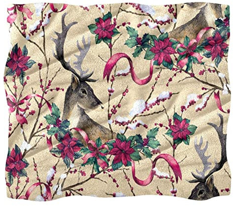 Fleece-Überwurfdecke, Elch, Hirsch, Rose, rote Blume, für Couch, Sofa oder Bett, gemütliche, weiche Decken