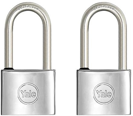 YALE Lucchetto marino in ottone Y1150040080X, larghezza corpo 40 mm, arco lungo in acciaio inossidabile da 20 mm, con anello in gomma e doppio sistema di chiusura (Confezione da 2)