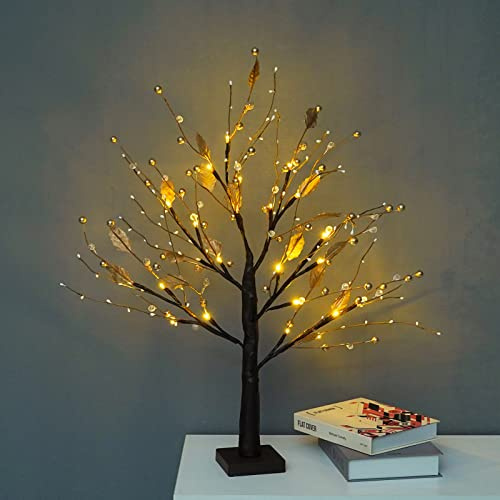 ACAREY Weihnachtsdeko LED Baum Licht mit 24 LEDs, Lichterbaum Für Innen Weihnachten 24'' Baum Deko Bäumchen Lichterbaum Für Weihnachtsdeko Innendeko Tisch Herbstdeko Zum Aufhängen (Golden)