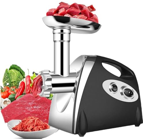 awolsrgiop Fleischwolf Elektrisch, 2800W Elektrischer Fleischwolf Wurstfüller mit 3 Mahlplatten und Wurstfüllrohren, Fleischwolf Elektrisch Multi Küchenmaschine Meat Grinder - Schwarz