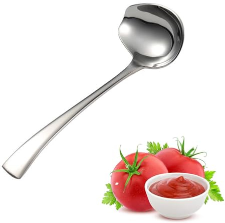Edelstahl Saucenlöffel Saucenkelle mit Ausgießer Suppenlöffel Suppenkelle aus 304 Edelstahl,Spülmaschinengeeignet,Gießlöffel für Suppensoßen Bratensoßen Dressings Küche Kochwerkzeug-Silber
