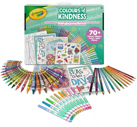 Crayola - Colours of Kindess, Valigetta dei Colori, 70 pezzi +, Pennarelli, Pastelli a Cera, Matite, Fogli da Colorare, Stickers, Regalo Creativo per Bambini e Bambine, da 4 anni, 04-2941