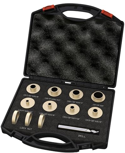 inBovoga Präzisions-Messing-Fräser-Schablonen, Buchsenführungen und 0,64-cm-Schaft für Holzbearbeitung mit Tragetasche, passend für Porter-Kabel-Fräser-Sub-Basis, 11 Stück