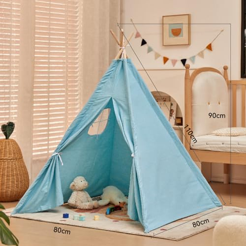 Uixxducc Tipi Zelt für Kinder,Tippi Kinderzelt für Drinnen Kinder Spielzelt Spielhaus Tipizelt Indoor, Kinderzelte für Mädchen und Jungen Babyzimmer Deko (Blau,1.35M)