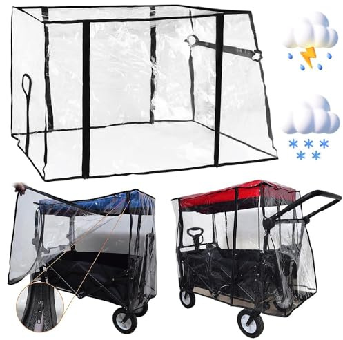 Folding Wagon Rain Cover Clear, 43 * 20 * 29Inch Collapsible Garden Camping Trolley Cart Cover, fits for Beach Trolley Cart, Festival Trolley (Trolley Not Included)