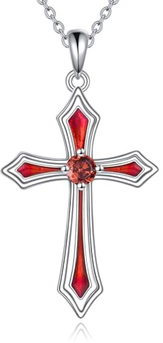 Cruz Collar para las Mujeres de plata de Ley 925 5A CZ Birthstone Collar Plata Esterlina Colgante Cruz Joyería Regalos para las Niñas (A.Rojo Granate Enero)