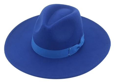 FULUJIDI Fedora Trilby Filzhut Hut Damen Hüte Breite Krempe Flach Band Band Beige Damen Kleid Formal Hut 56-58Cm Blau
