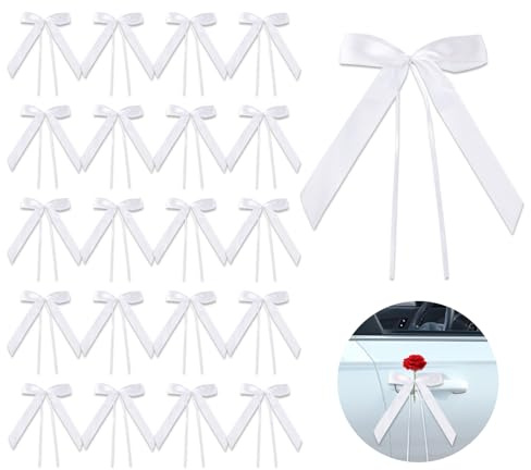 Makoto Nobu 50 Stück Autoschleifen Hochzeit, Antennenschleifen, Handgemacht, Autoschmuck Hochzeit, Weiße Bandschleife, für Hochzeits, Autoschmuck, Zuckerbeutel
