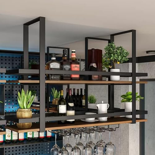 DSEWTEZXI Hängender Bar Metall Weinregal, modern Cafe deckenregal, Industrielles hängend weinglashalter, wandmontage Küchen hängeregal, Weinflasche Display Rack,Deckenmontiertes Lagerregal,(120cm)