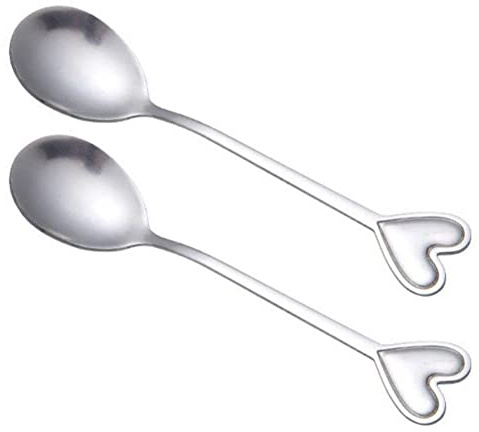 Glixoft 2pc Stainless Steel Heart Shape Coffee Tea Spoon Fork Dessert Sugar Stirring Decorative Spoons Teaspoon Wedding Gift Kitchen Tools