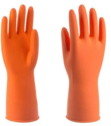 AIGOUT 3 Pairs Reusable Household Gloves, Yellow Rubber Gloves Kitchen Dishwashing Gloves for Kitchen Garden Cleaning and Painting (Orange)