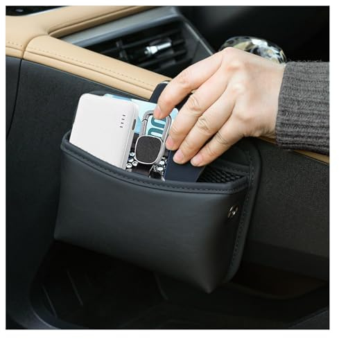 Z-oneMart Car Organiser Front Seat Car Leather Cup Holder Gap Bag Black | Car Seat Gap Filler PU Leather Car Organiser for Coins Glasses Storage, Mobile Phones, Cards, Keys, Sunglasses