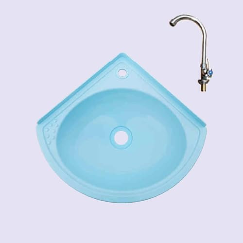 MQZHUK Mini Handwaschbecken, 28x28x12cm/11x11x4.7inch Handwaschbecken aus Kunststoff, Wasserhahn Waschtrog Wandmontage Platz sparen für Badezimmer & Gäste WC Blau Zubehör B