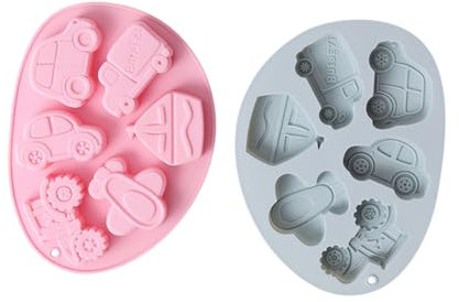 PHENOFICE 2 Stück Silikonbackform Fahrzeugform für Kuchen Schokolade Selbstgemacht Cartoon Motiv Mehrzweck Backform mit Glatter Innenwand für Snacks Kaffeehaus und Partys
